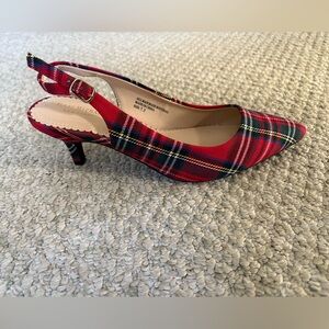 Isaac Mizrahi Red and Black Plaid Slingback Heels
